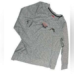 Kate Spade Winking Eye Brushed Knit Long Sleeve Sweater lounge Top size L gray